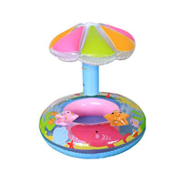 Inflatable Child Swim Ring With Sun Shade-Blue or Pink
