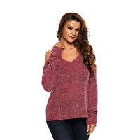 V Neck Loose Fit Cold Shoulder Sweater - Black, Grey or Rust