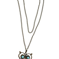 Retro Colorful Rhinestone Owl Pendant and Long Chain Necklace