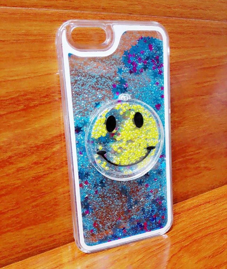 Smiley Face Glitter Phone Case for Iphone 6 or 6 Plus - Blue, Pink, White or Yellow