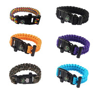 Paracord Survival Bracelet with Compass/Whistle Buckle - Black, Camo, Orange, Rainbow, Purple or Teal