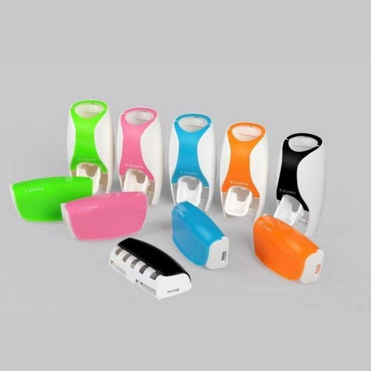 Automatic Toothpaste Squeezer with 5 Toothbrush Holder - Pink, Black, Blue, Green or Orange
