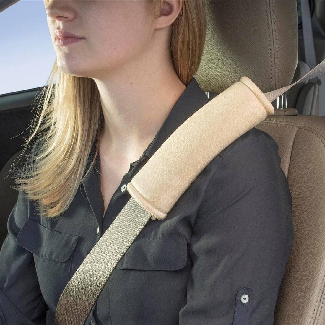 Cushioned Seat Belt Cover - Set of 2 - Blue, Grey, Pink or Tan