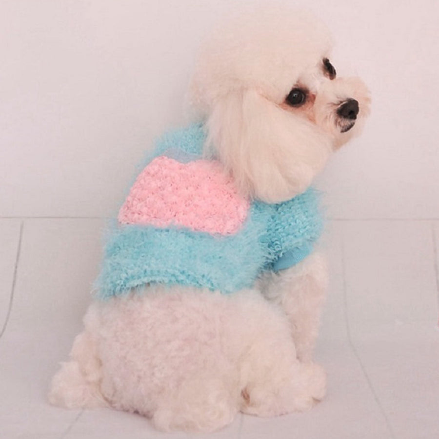 Fuzzy Heart Sweater for Dogs - Blue only