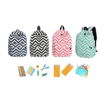 Chevron Backpack & School Supply Bundle - Black, Blue, Green or Pink