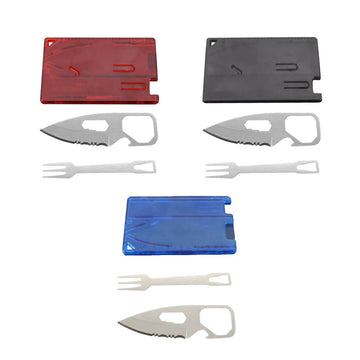 6 IN 1 Stainless Steel Credit Card Knife & Fork - Black, Blue or Red