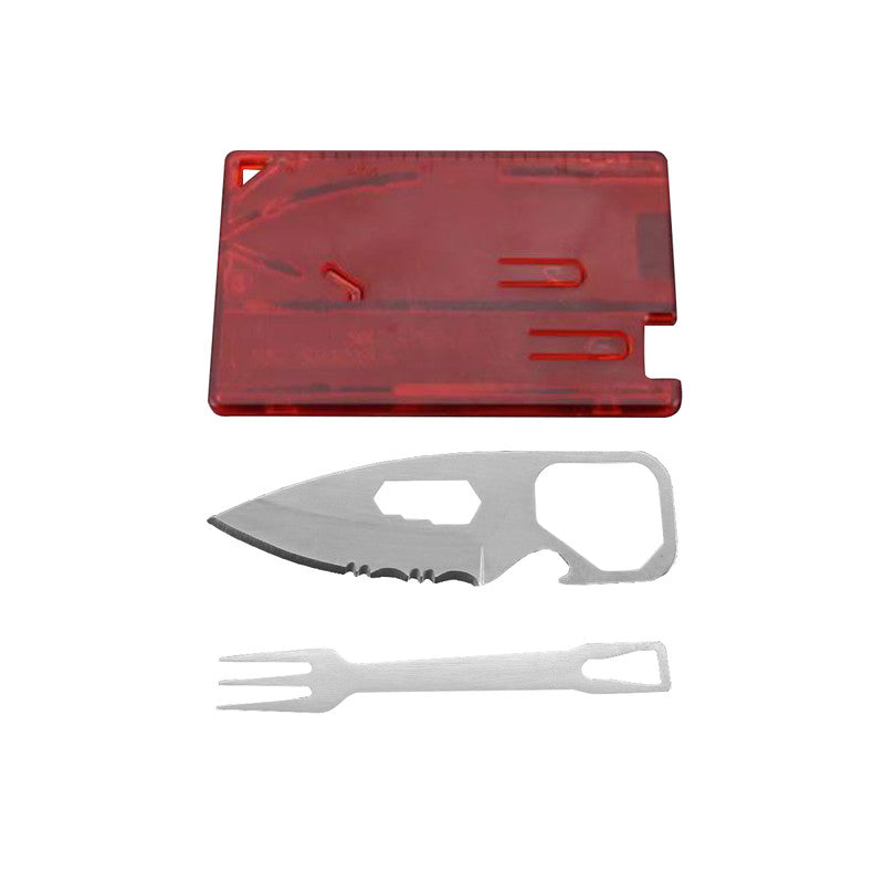 6 IN 1 Stainless Steel Credit Card Knife & Fork - Black, Blue or Red