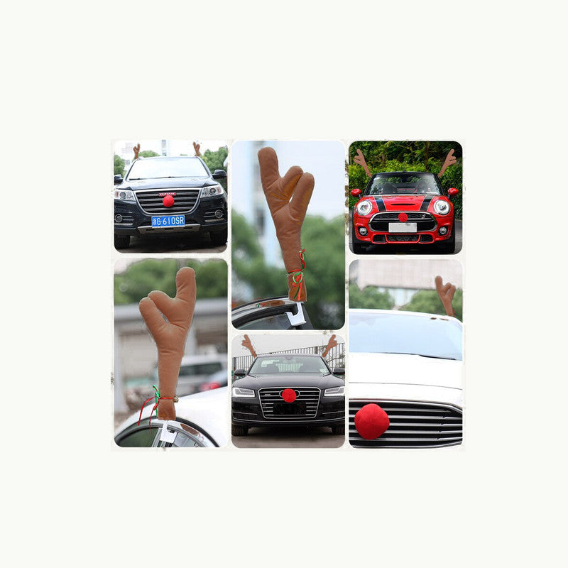 Car Holiday Reindeer Antler and Red Nose Auto Decoration Kit