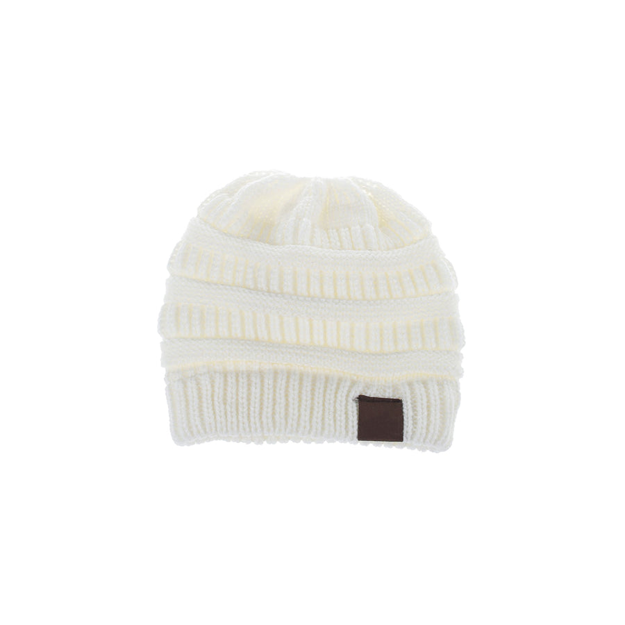 Girls Ponytail Beanie - Black, Beige, Pink, White or Mint Green