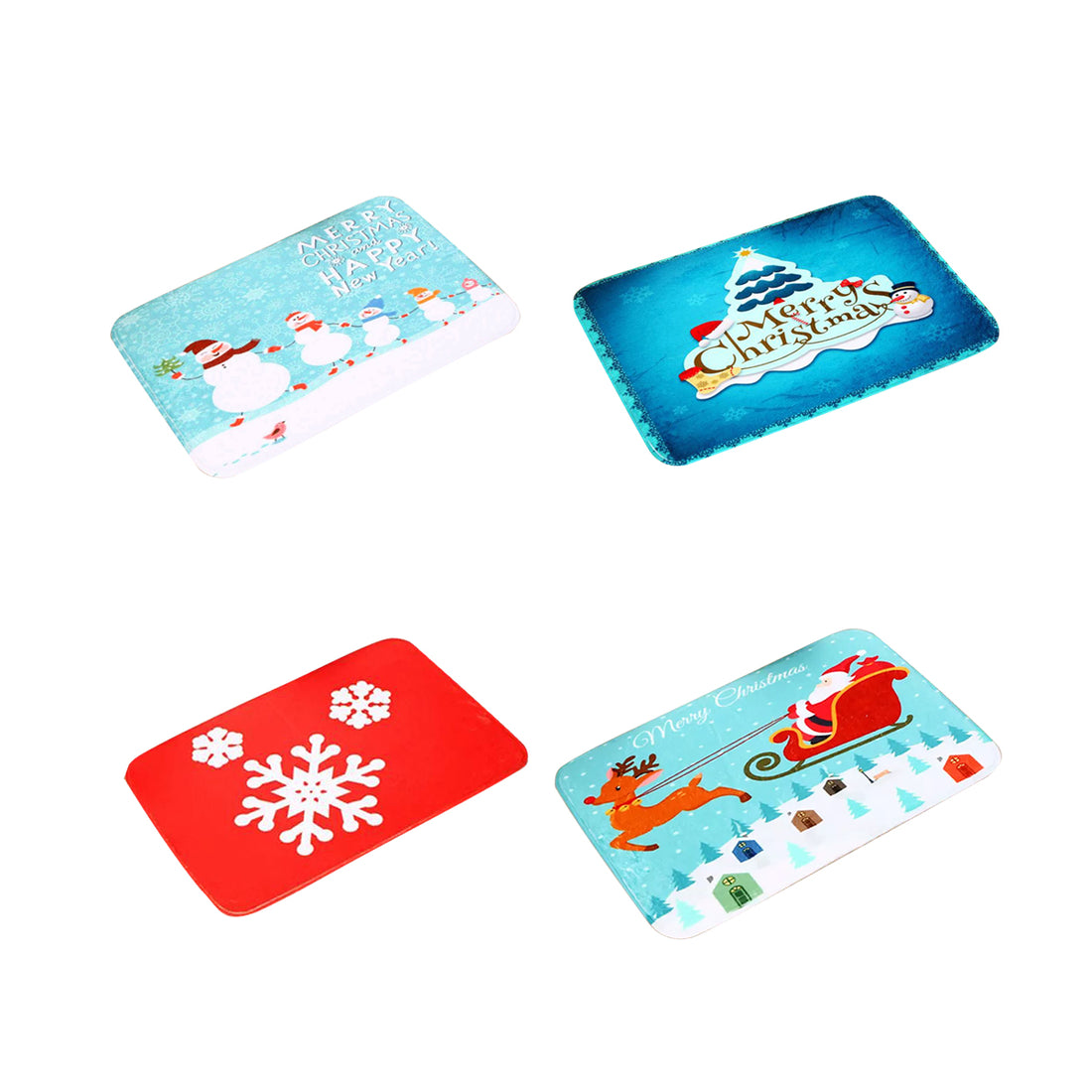 Holiday Floor Mat - Blue Merry Christmas, Snow Flakes, Snowman or Sleighing Santa