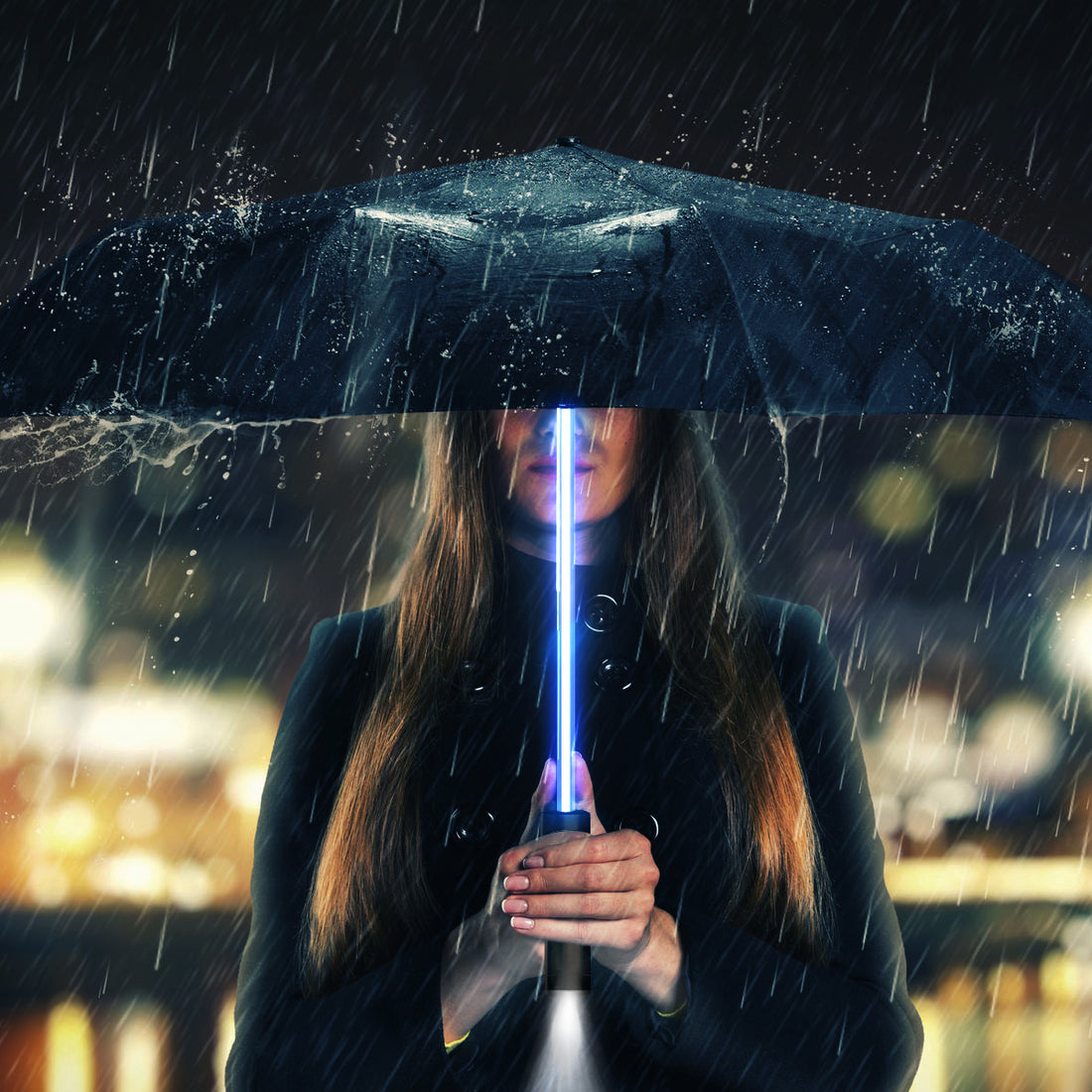 LED Flashlight Umbrella - Black, Red or Blue