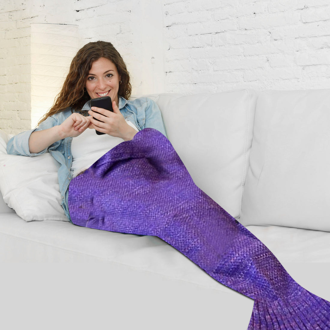 Knitted Mermaid Tail Blanket - Teen/Adult Size - Blue, Gray, Pink or Purple