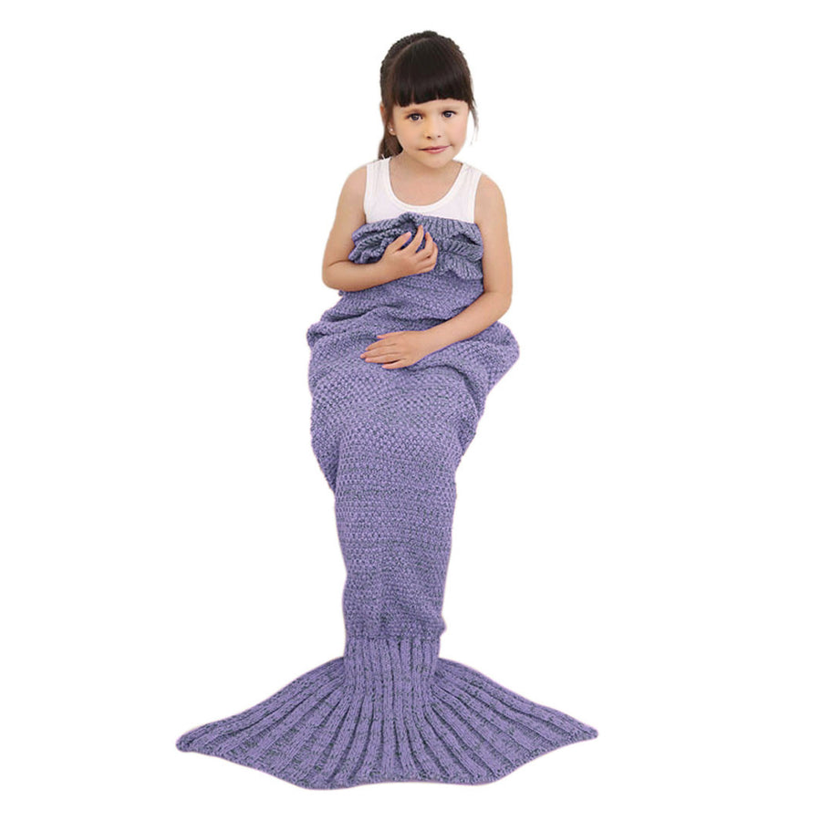 Knitted Mermaid Tail Blanket - Kids - Navy Bows, Pink Polka Dot, Teal, Lavender, Dark Pink or Pale Pink