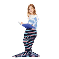 Knitted Mermaid Tail Blanket - Kids - Navy Bows, Pink Polka Dot, Teal, Lavender, Dark Pink or Pale Pink