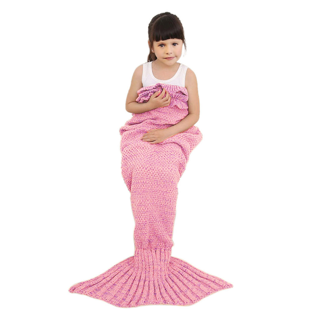 Knitted Mermaid Tail Blanket - Kids - Navy Bows, Pink Polka Dot, Teal, Lavender, Dark Pink or Pale Pink