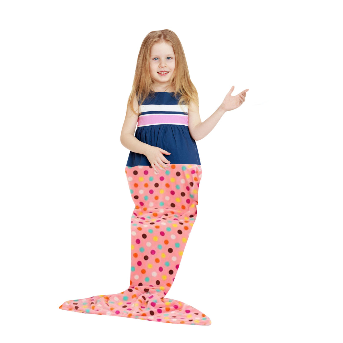 Knitted Mermaid Tail Blanket - Kids - Navy Bows, Pink Polka Dot, Teal, Lavender, Dark Pink or Pale Pink