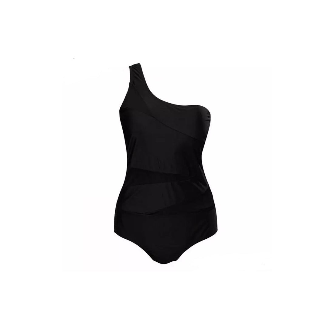 Plus Size One Shoulder Mesh Swim Suit - Large - XXXL