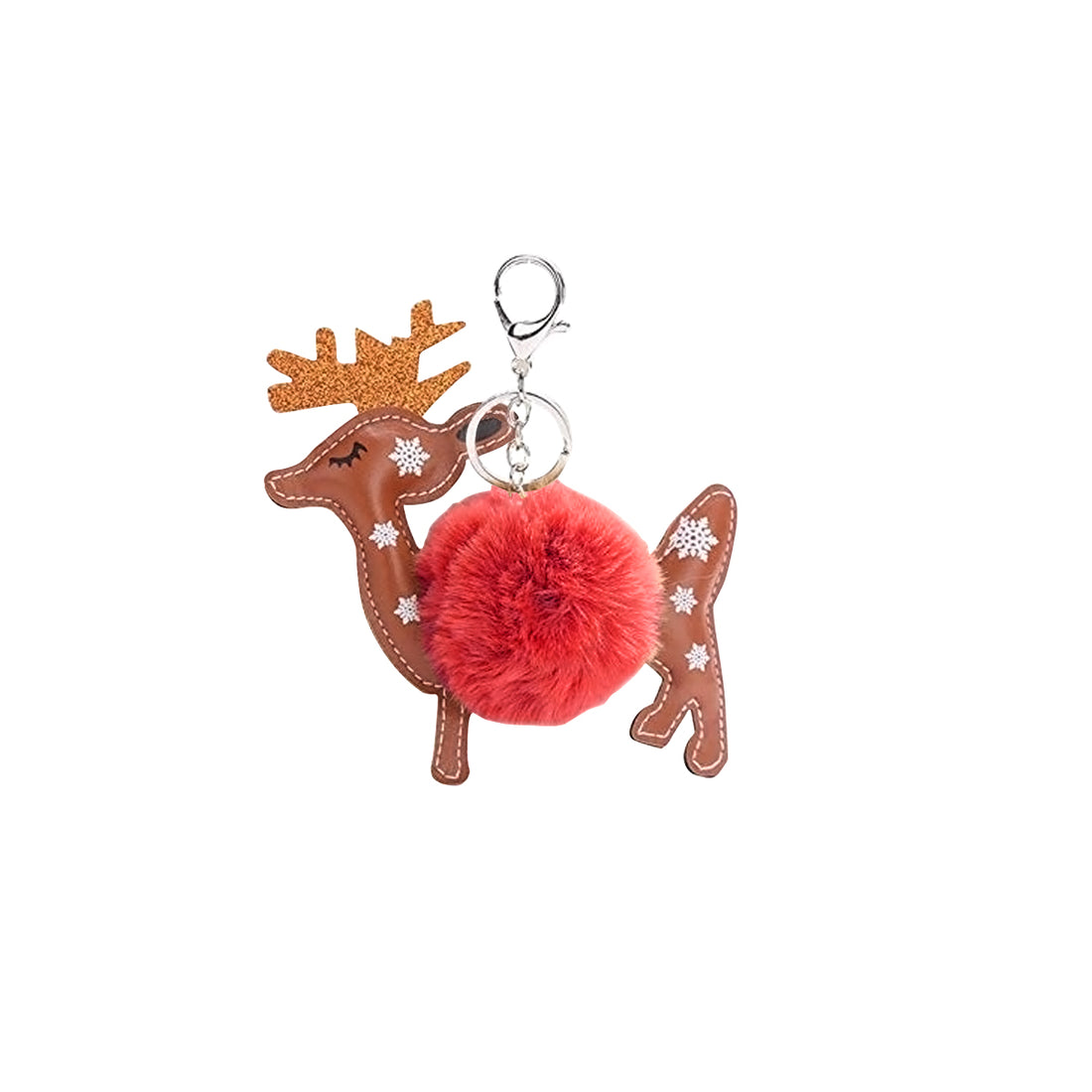 Christmas Pom Pom Puff Ball Poof Keychains (Singles and 2 Packs) Reindeer