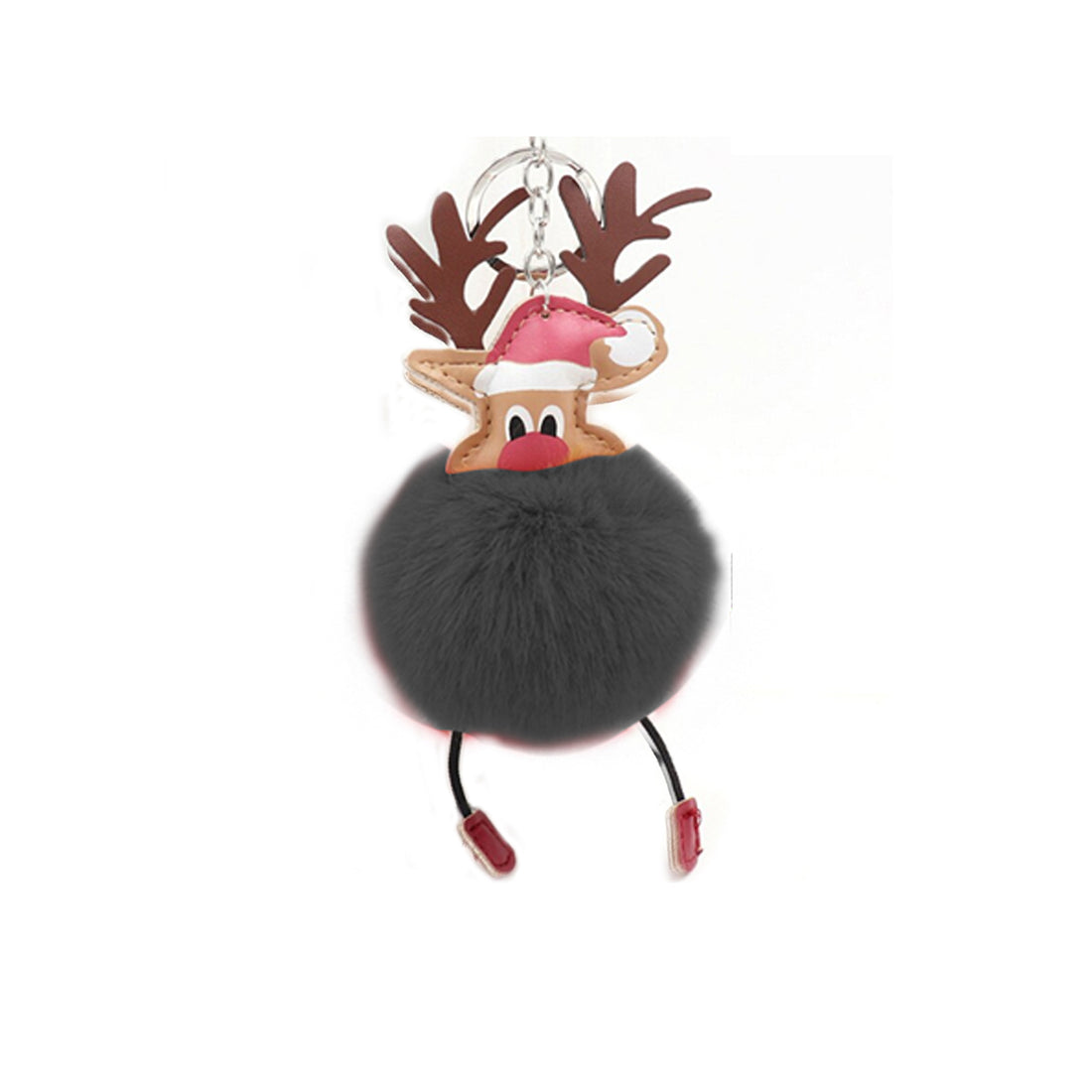 Christmas Pom Pom Puff Ball Poof Keychains (Singles and 2 Packs) Reindeer