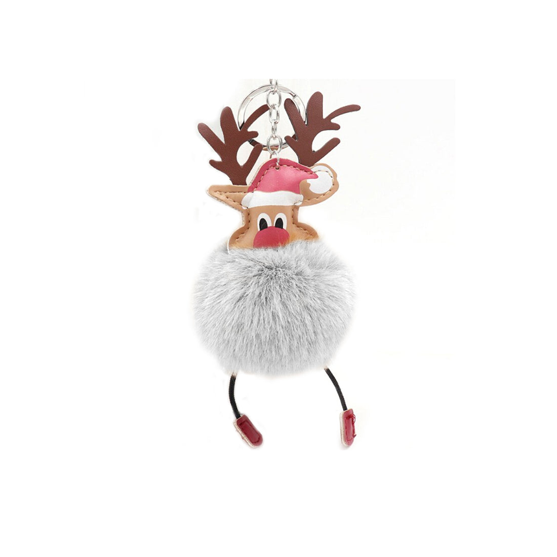 Christmas Pom Pom Puff Ball Poof Keychains (Singles and 2 Packs) Reindeer