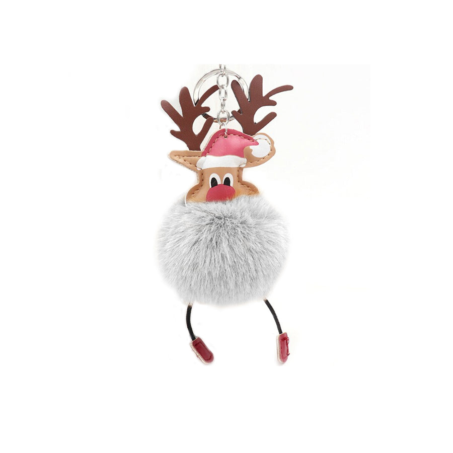 Christmas Pom Pom Puff Ball Poof Keychains (Singles and 2 Packs) Reindeer