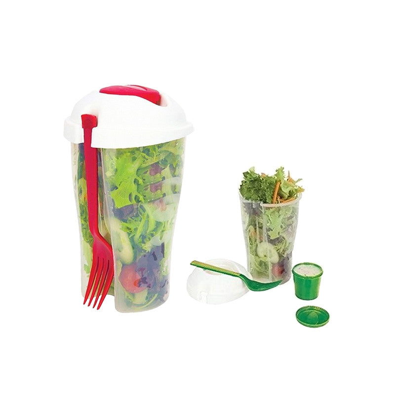 Salad or Lunch To Go Container w Fork and Dressing Cup- Two pack - Red or Green