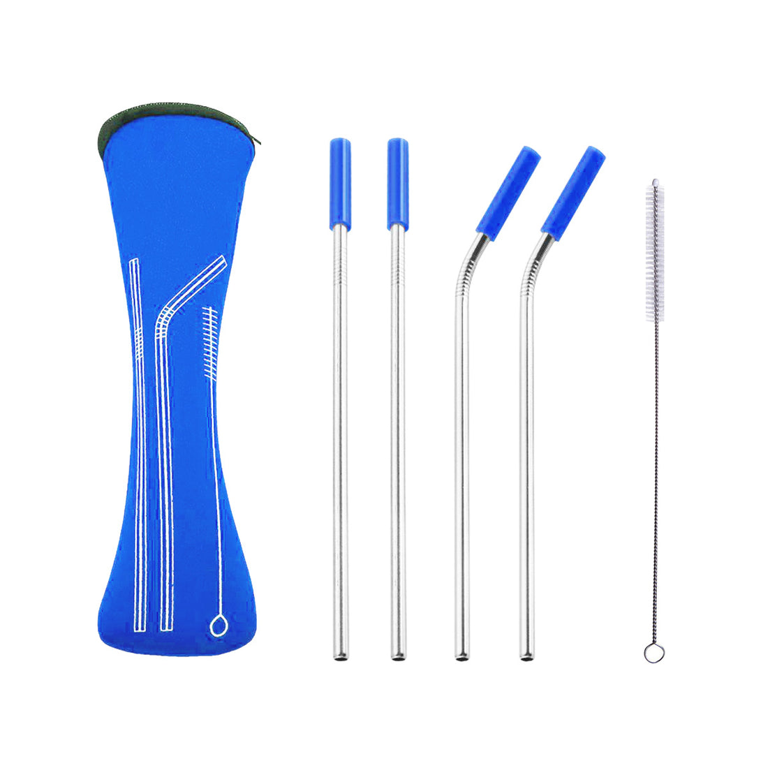 Reusable Stainless Steel Straw Set with Carrying Case and Cleaning Brush