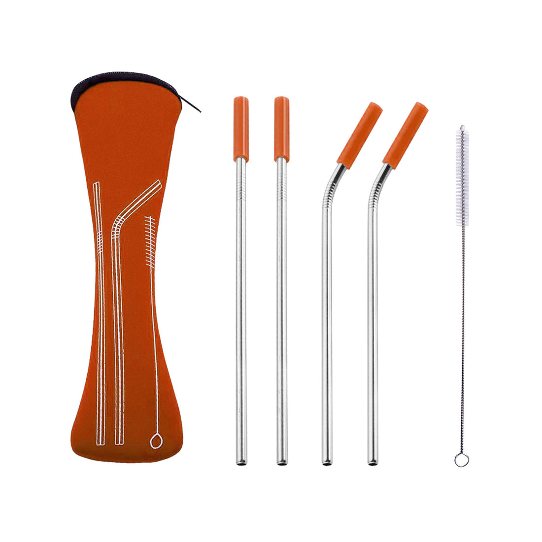 Reusable Stainless Steel Straw Set with Carrying Case and Cleaning Brush