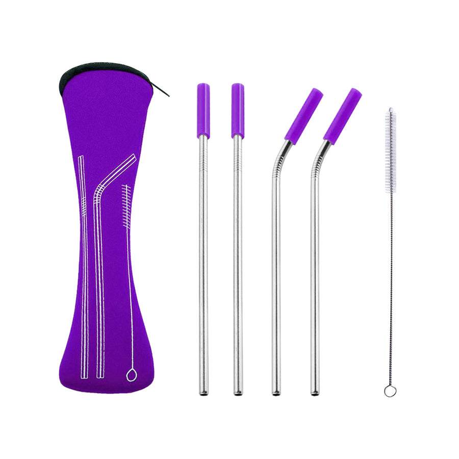 Reusable Stainless Steel Straw Set with Carrying Case and Cleaning Brush