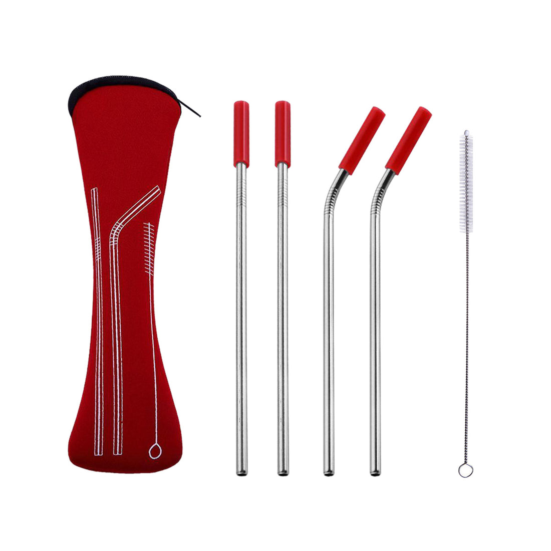 Reusable Stainless Steel Straw Set with Carrying Case and Cleaning Brush