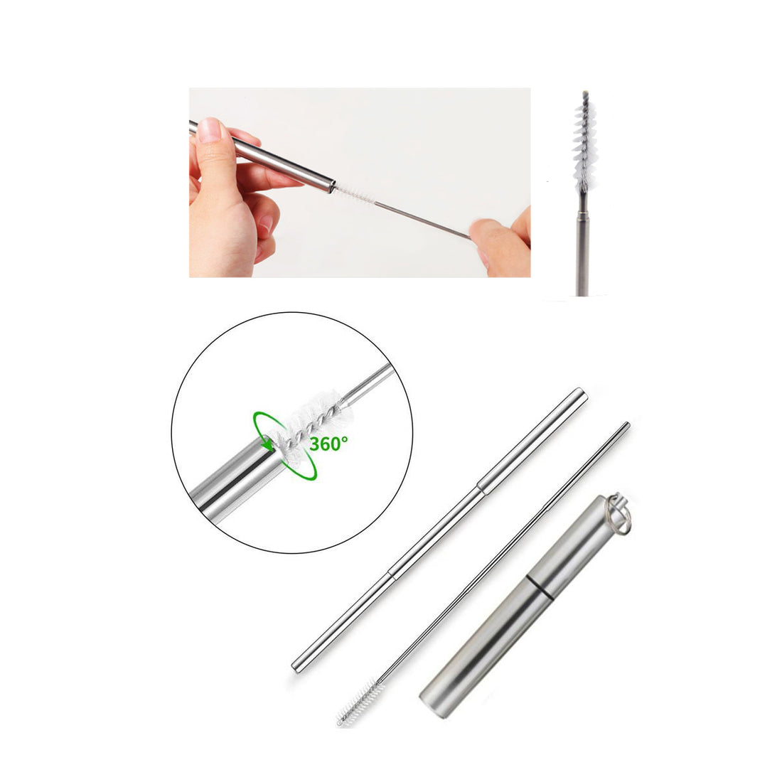 Portable Reusable Stainless Steel Telescoping Straw w/ Keychain Case