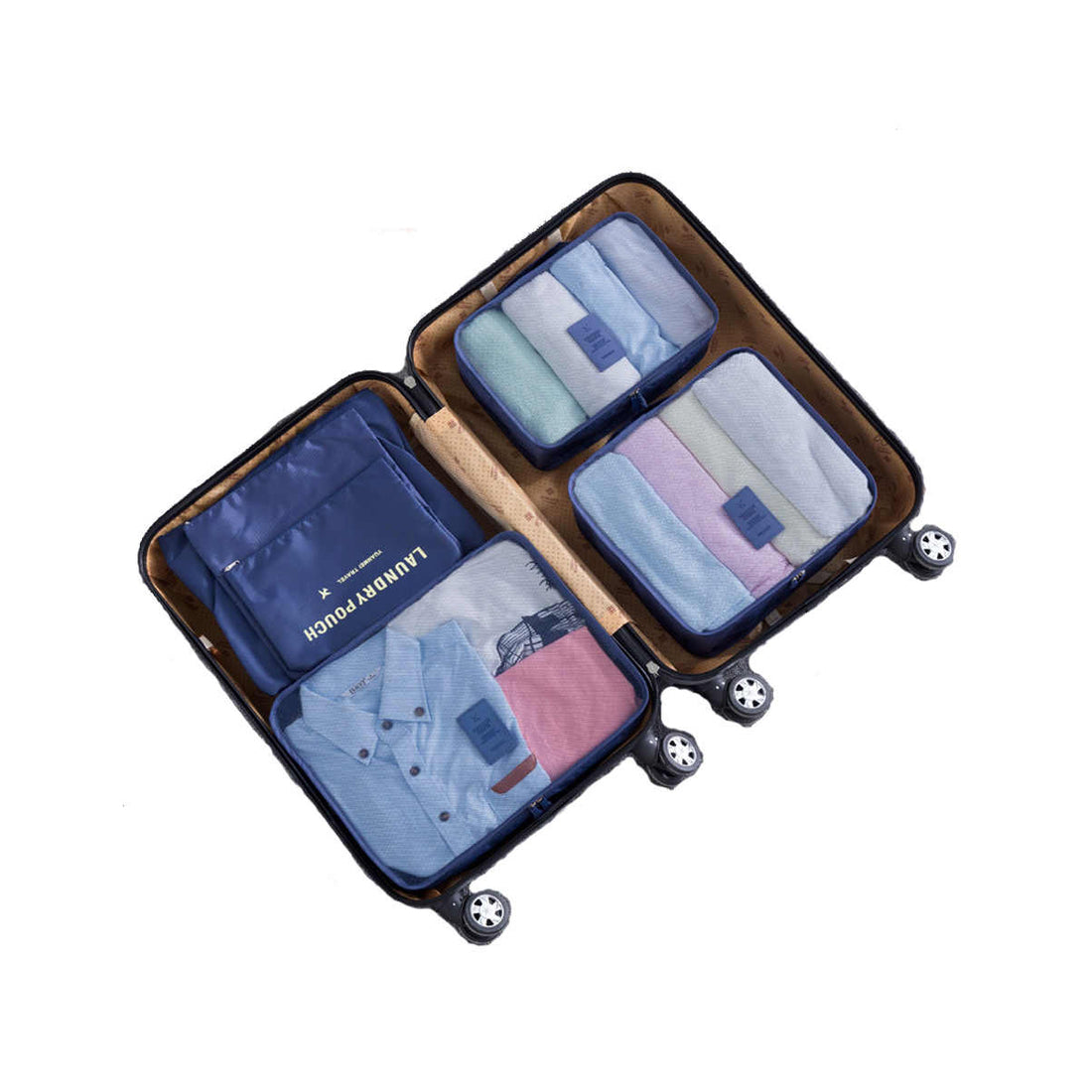 Travel Packing Cube Set of 6 - Pink, Navy, Grey, Sky Blue