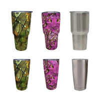 Stainless Steel Tumbler - Silver, Pink Camo, or Green Camo - 20 or 30 oz