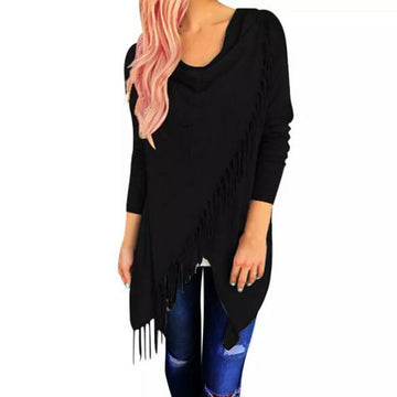 Cardigan Poncho With Tassels - Black, Grey or White