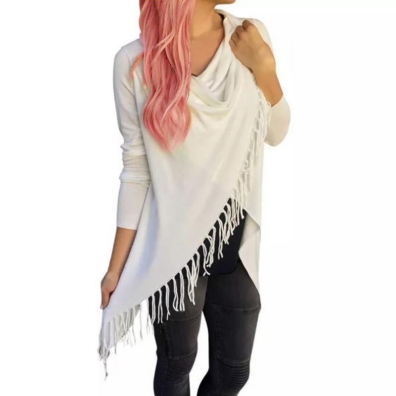 Cardigan Poncho With Tassels - Black, Grey or White