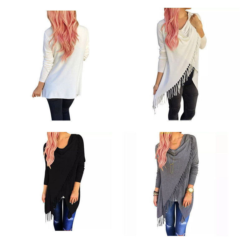 Cardigan Poncho With Tassels - Black, Grey or White