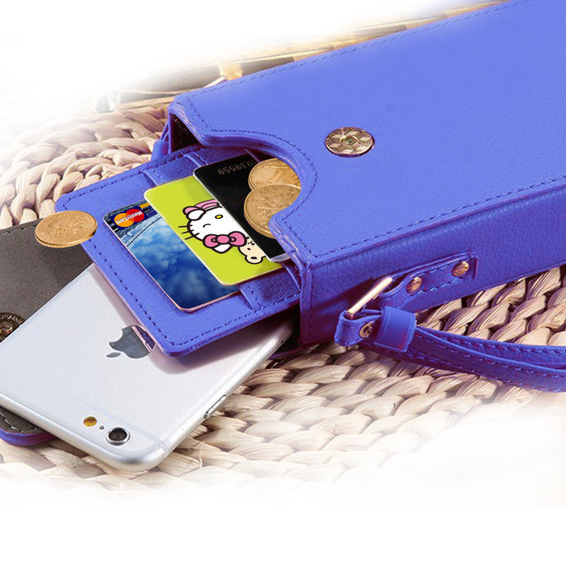 Crossbody Leather Wallet Phone Case - Black, Blue, Orange or Pink