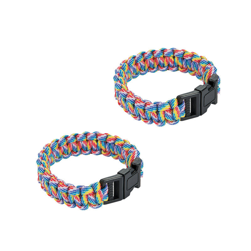 Survival Bracelet with Paracord/Flint Scraper/Whistle/Cutting Tool - Black, Blue, Camo, Orange, Pink or Rainbow