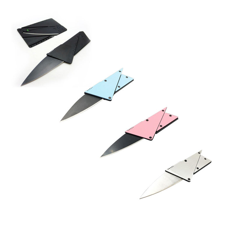 Stainless Steel Handle Credit Card Folding Knife - Black, Blue, Pink or Silver