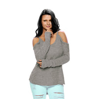 V Neck Loose Fit Cold Shoulder Sweater - Black, Grey or Rust