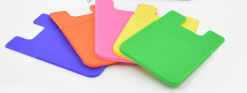 Silicone Credit Card Holder for Cell Phones- Orange, Lt Pink, Dk Pink, Yellow, Royal Blue, Sky Blue, Black, White, Purple, Green, or Red