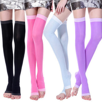 Slimming Open Toe, Over the Knee Fashion Compression Hosiery- Black, Green, Pink or Purple