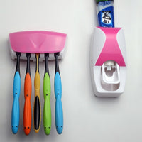 Automatic Toothpaste Squeezer with 5 Toothbrush Holder - Pink, Black, Blue, Green or Orange