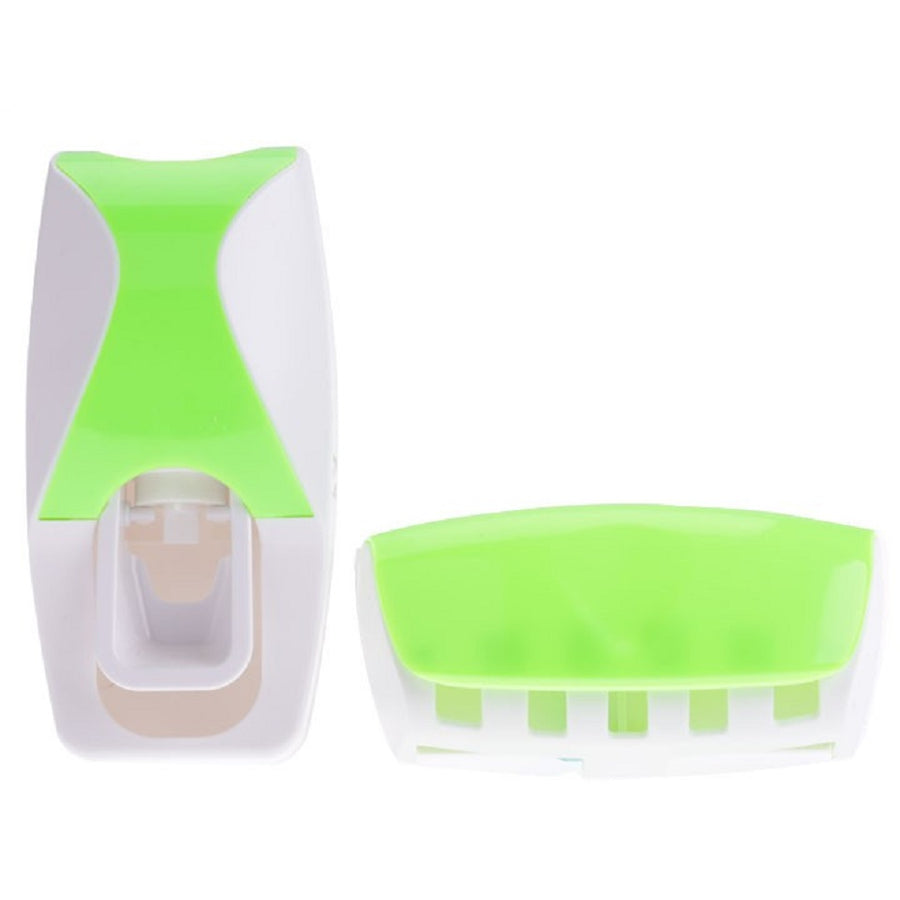 Automatic Toothpaste Squeezer with 5 Toothbrush Holder - Pink, Black, Blue, Green or Orange