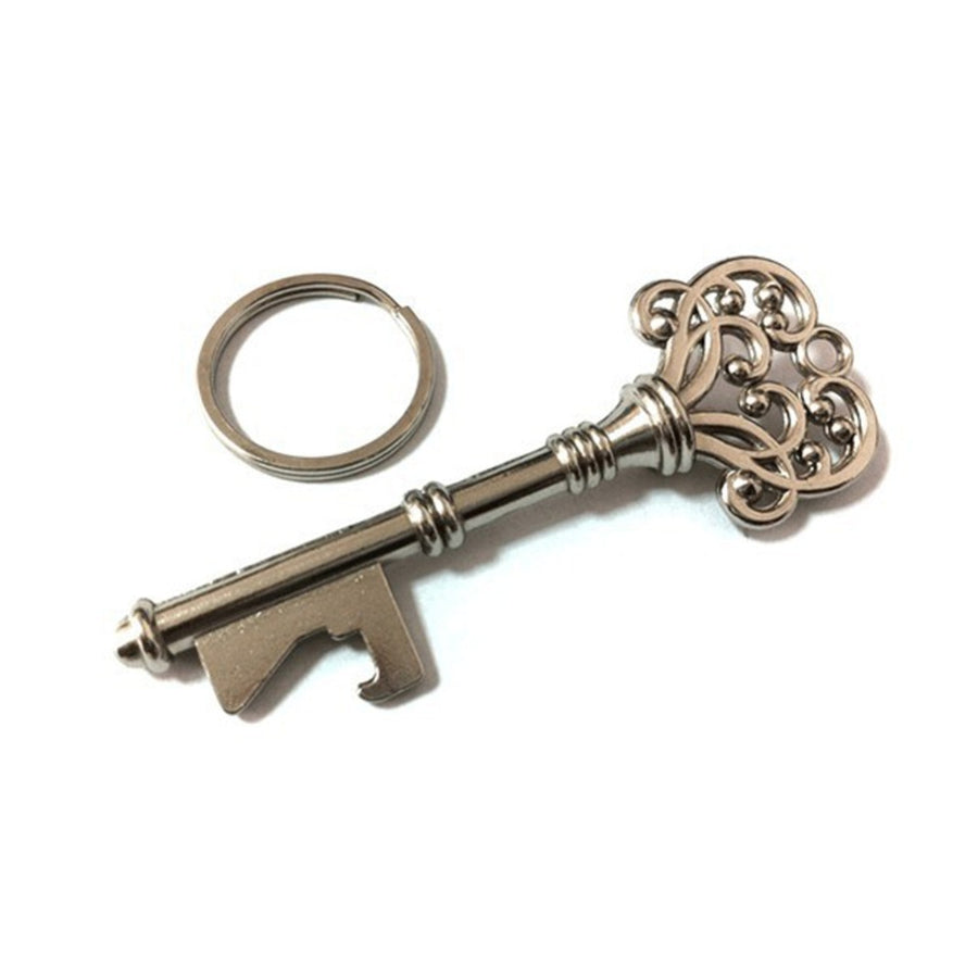 Old Fashioned Key Bottle Opener Keychain - Silver or Bronze