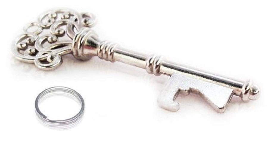 Old Fashioned Key Bottle Opener Keychain - Silver or Bronze