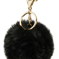 Faux Rabbit Fur Pom Pom Charm Keychain - Red, Black, Royal Blue, Light Pink or Hot Pink