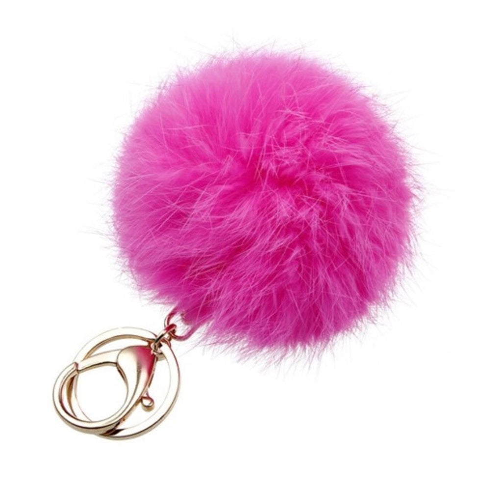 Faux Rabbit Fur Pom Pom Charm Keychain - Red, Black, Royal Blue, Light Pink or Hot Pink