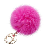 Faux Rabbit Fur Pom Pom Charm Keychain - Red, Black, Royal Blue, Light Pink or Hot Pink