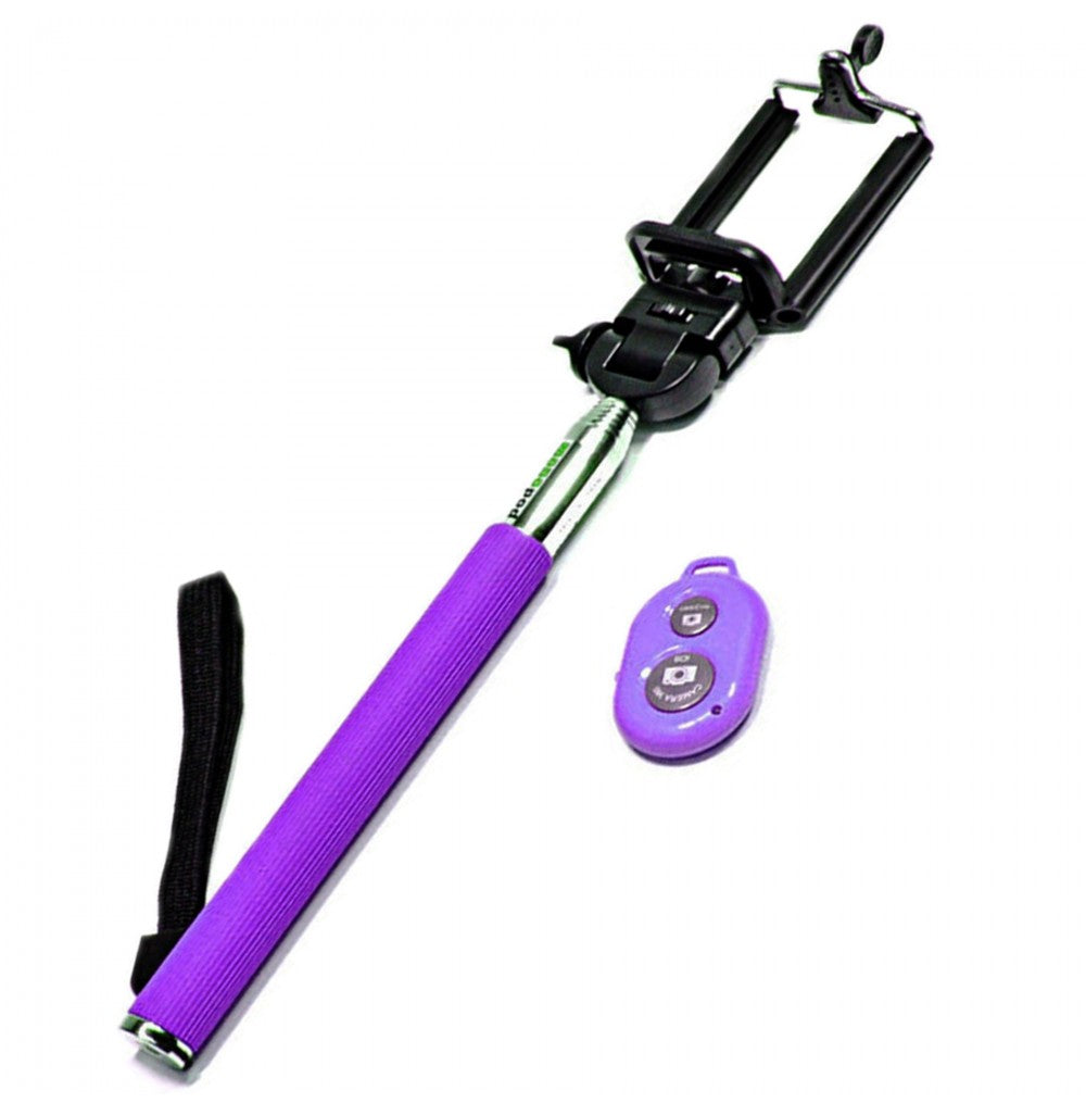 Selfie Stick with Bluetooth Remote Shutter - Black, Pink, Purple, Turquoise, White and Yellow